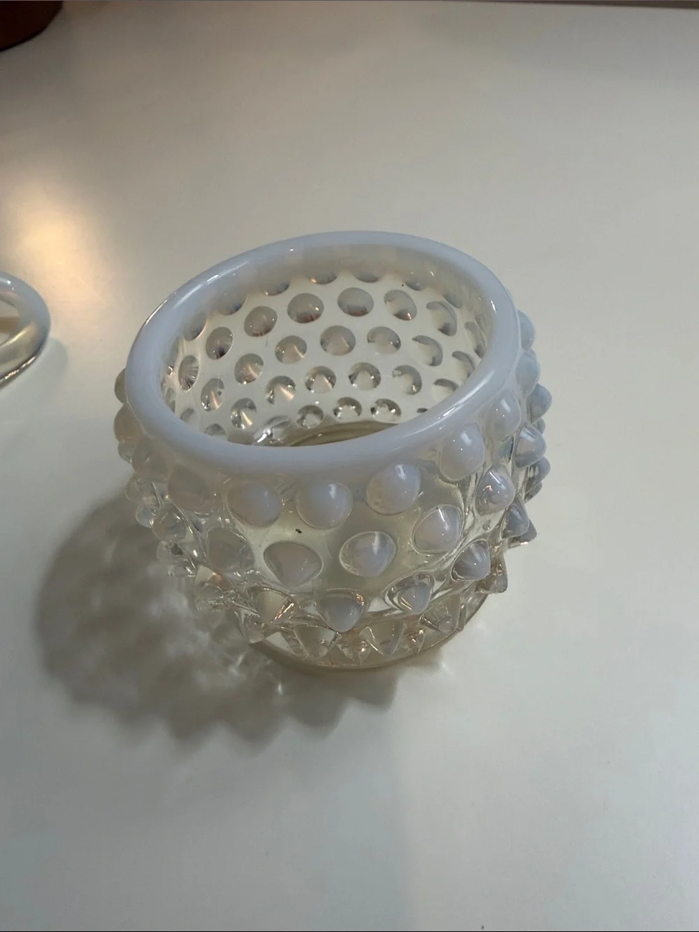 Hobnail Glass Creamer and Sugar Set - Opalescent White